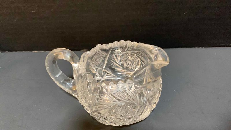 Photo 1 of ANTIQUE BRILLIANT CUT GLASS CREAMER AND SUGAR CONTAINERS
