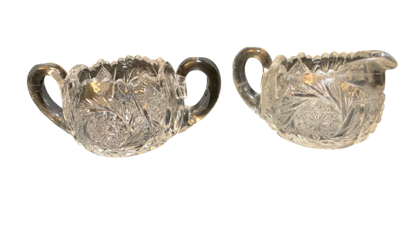 Photo 1 of ANTIQUE BRILLIANT CUT GLASS CREAMER AND SUGAR CONTAINERS
