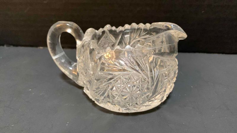 Photo 1 of ANTIQUE BRILLIANT CUT GLASS CREAMER AND SUGAR CONTAINERS