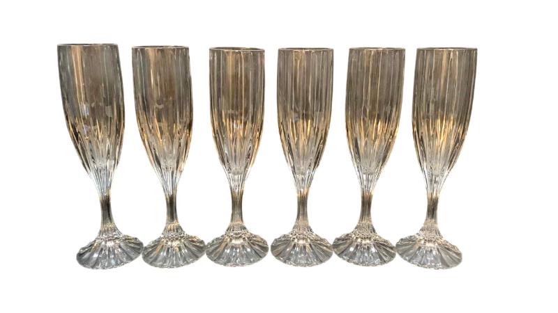 Photo 1 of 6-RETIRED MIKASA PARK LANE FLUTED CRYSTAL CHAMPAGNE FLUTES