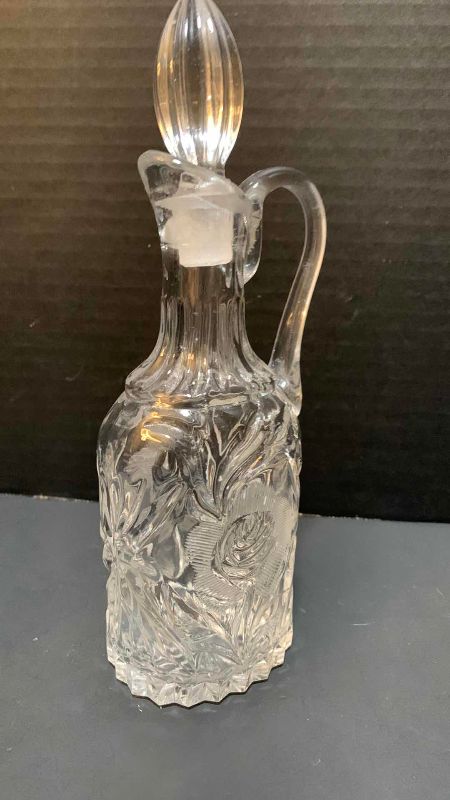 Photo 1 of 2-CRYSTAL CRUETTES AND A CRYSTAL PERFUME BOTTLE