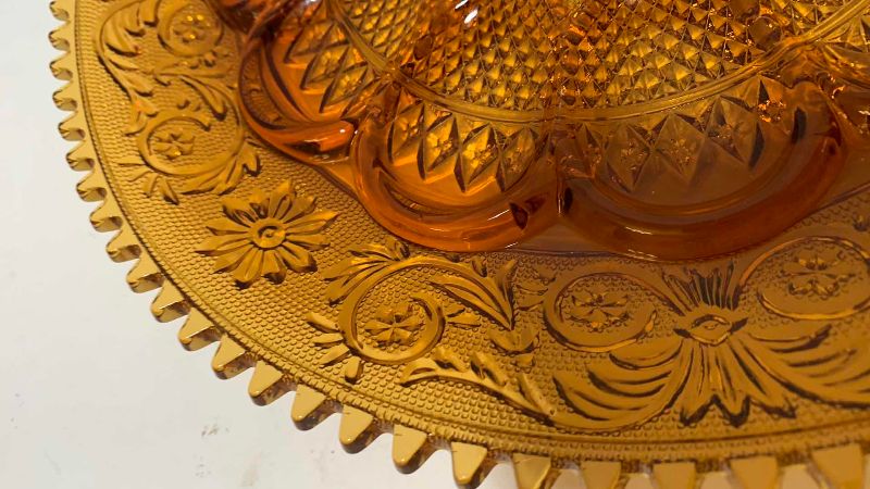 Photo 1 of AMBER INDIANA TIARA AMBER DEVILED EGG GLASS SERVING PLATTER 12”