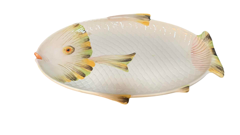 Photo 1 of VINTAGE ITALIAN HAND PAINTED POTTERY FISH SERVING PLATTER NUMBERED 36/66 16” X 10”