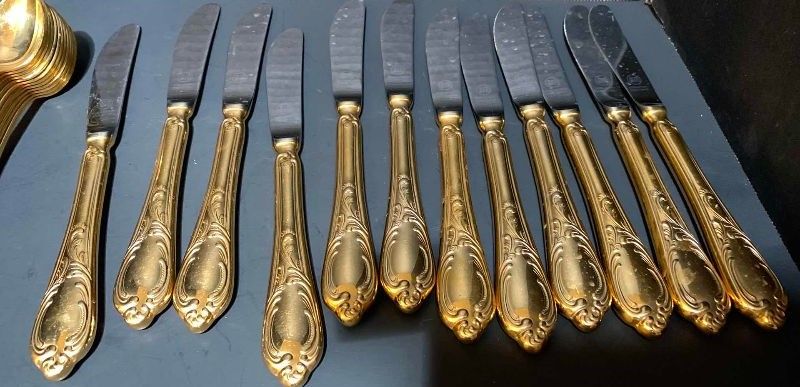Photo 1 of 60-EDELSTAHL ROSTFREI 18/10 SOLINGEN 23/24 CARAT GOLD-PLATED FLATWARE PIECES MADE IN GERMANY