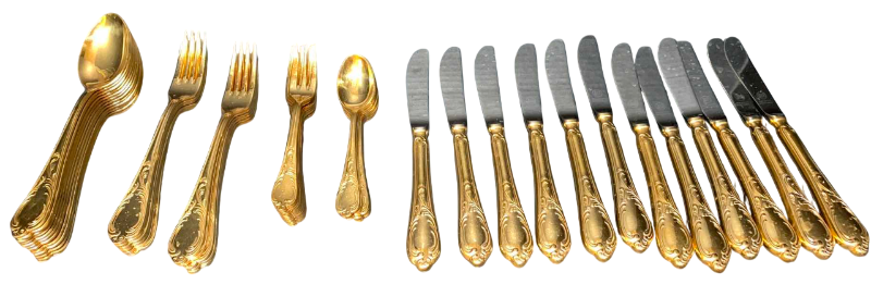 Photo 1 of 60-EDELSTAHL ROSTFREI 18/10 SOLINGEN 23/24 CARAT GOLD-PLATED FLATWARE PIECES MADE IN GERMANY