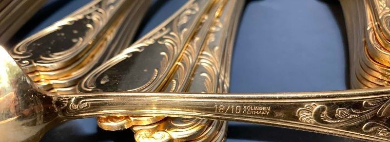 Photo 1 of 60-EDELSTAHL ROSTFREI 18/10 SOLINGEN 23/24 CARAT GOLD-PLATED FLATWARE PIECES MADE IN GERMANY