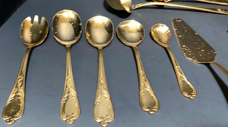 Photo 1 of 10-EDELSTAHL ROSTFREI 18/10 SOLINGEN 23/24 CARAT GOLD-PLATED SERVICE PIECES MADE IN GERMANY