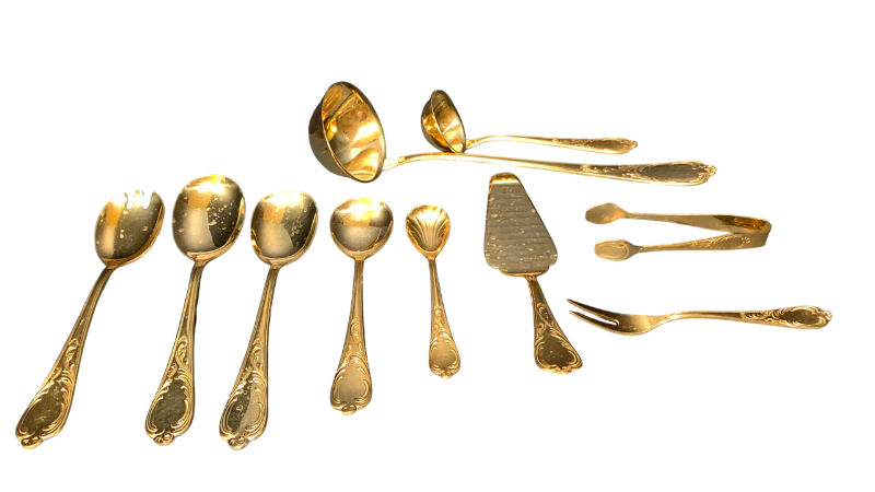 Photo 1 of 10-EDELSTAHL ROSTFREI 18/10 SOLINGEN 23/24 CARAT GOLD-PLATED SERVICE PIECES MADE IN GERMANY