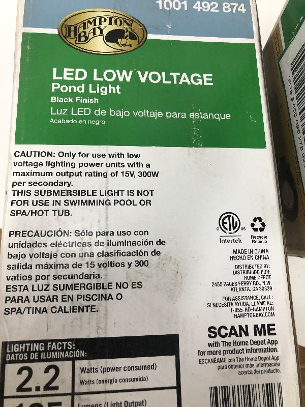 Photo 1 of 3-HAMPTON BAY LED LOW VOLTAGE POND LIGHTS 1001 492 874
