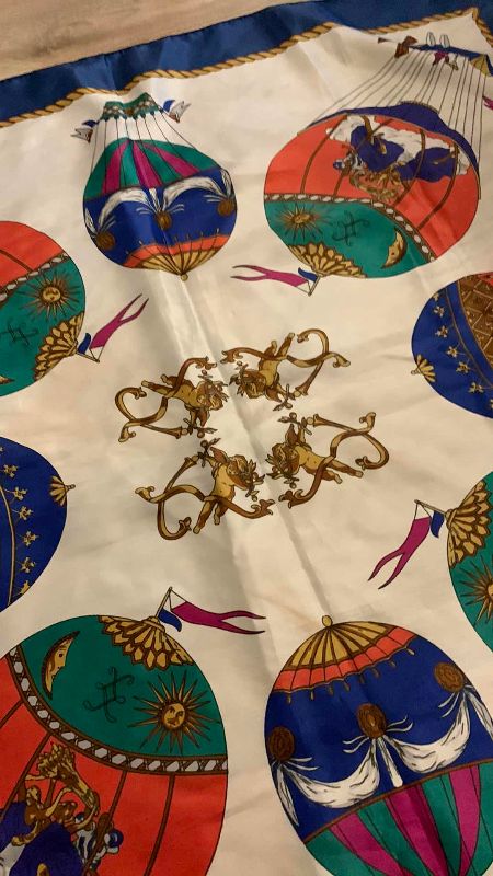 Photo 1 of FAUX HERMES HOT AIR BALLOON SCARF 34” X 34”