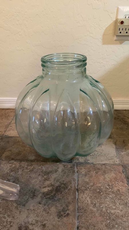 Photo 1 of 2-LARGE GLASS VASES WIDEST IS 30”