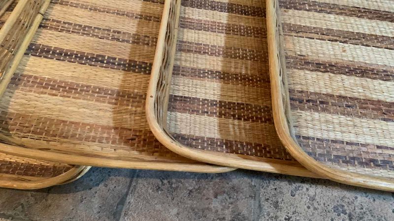 Photo 1 of 4-RATTAN SERVING TRAYS