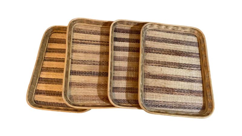 Photo 1 of 4-RATTAN SERVING TRAYS