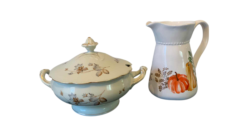 Photo 1 of VINTAGE H & C HEINRICH SELB ARABESQUE HEIRLOOM FINE CHINA LIDDED SERVING BOWL AND A PITCHER