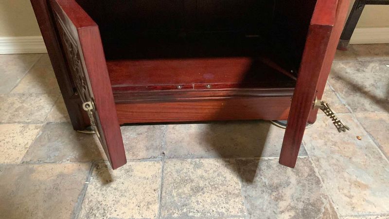 Photo 1 of VINTAGE ROSEWOOD CHINESE CUTLERY CABINET 22” X 14” H 32”
