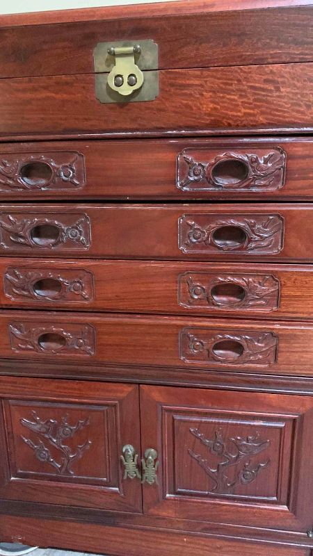 Photo 1 of VINTAGE ROSEWOOD CHINESE CUTLERY CABINET 22” X 14” H 32”
