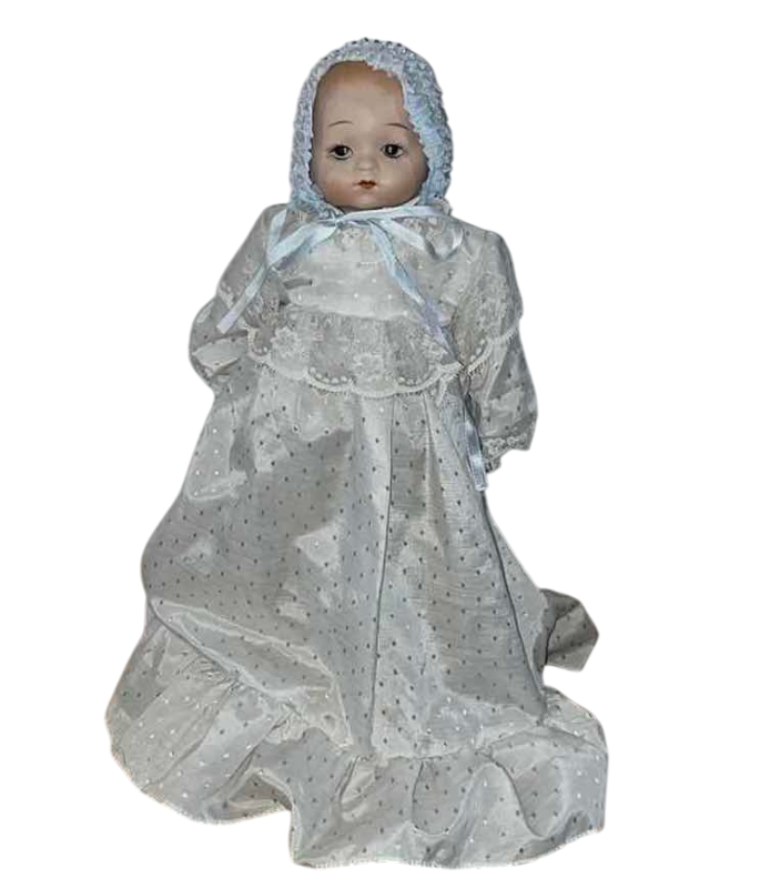 Photo 1 of VINTAGE HERITAGE MUSICAL WIND UP BISQUE PORCELAIN DOLL