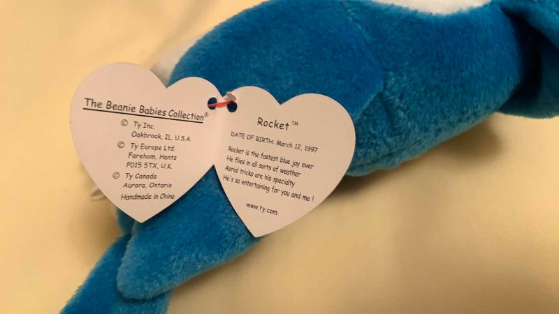 Photo 1 of RETIRED TY BEANIE BABY “ROCKET” BLUEBIRD AND CARDINAL ARTWORK 16” X 12”