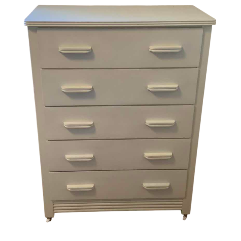 Photo 1 of FIVE DRAWER DRESSER WITH WHEELS AND DOVETAIL JOINTS ON DRAWERS 32” X17” H 42”
