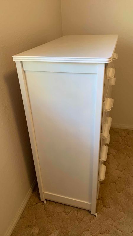 Photo 1 of FIVE DRAWER DRESSER WITH WHEELS AND DOVETAIL JOINTS ON DRAWERS 32” X17” H 42”