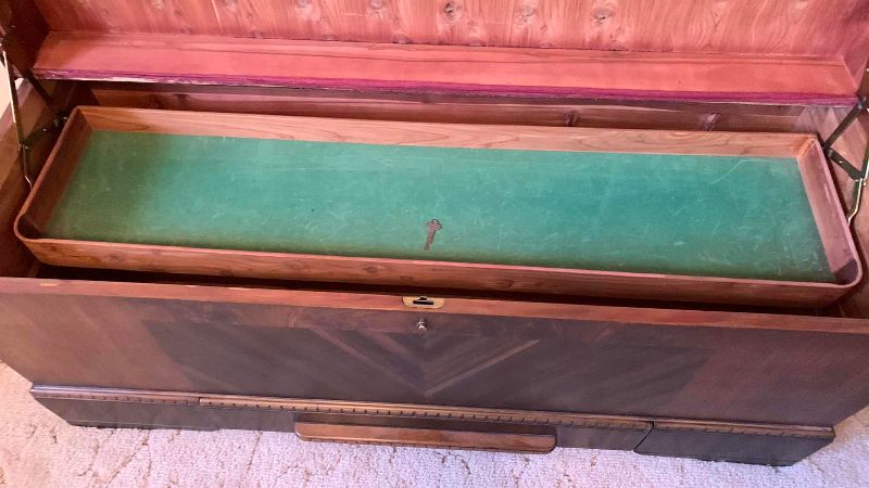 Photo 1 of VINTAGE 1940’S ROOS SWEETHEART CEDAR CHEST WITH INLAID WOOD KEY 46” X 19” H 22”
