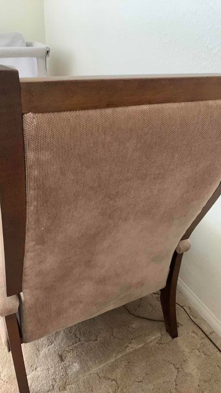 Photo 1 of FABRIC AND WOOD RECLINER CHAIR 25” X 34” H 31”