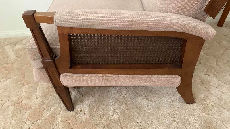 Photo 1 of FABRIC AND WOOD RECLINER CHAIR 25” X 34” H 31”