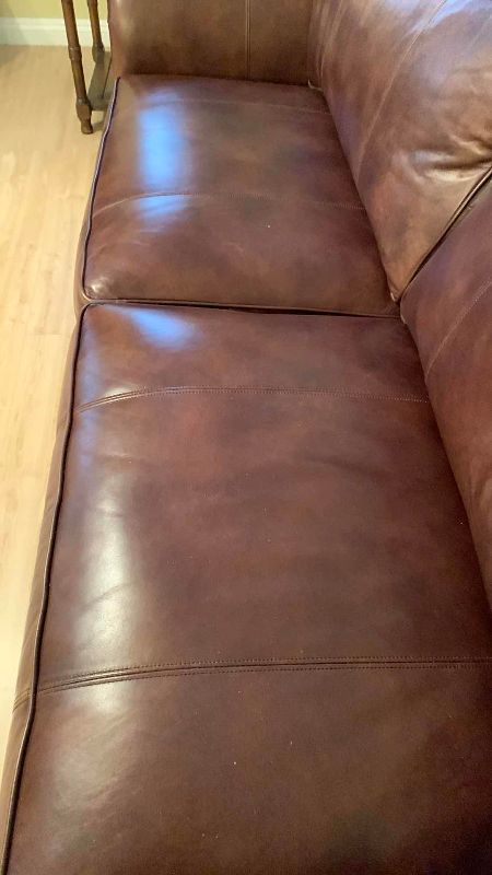 Photo 1 of THOMASVILLE BENJAMIN NAIL HEAD TRIM LEATHER SOFA 88” X 37” H 38” 