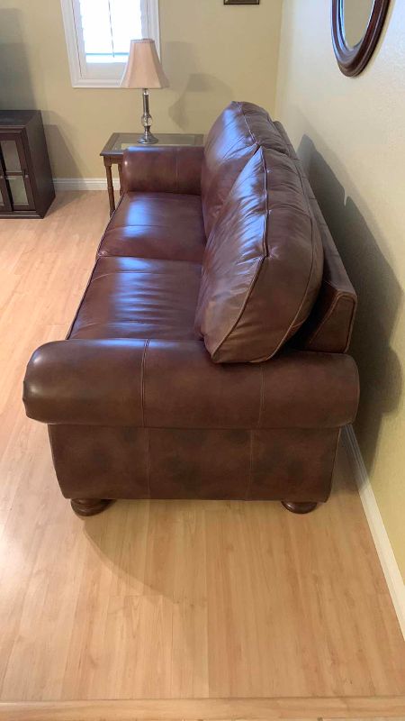 Photo 1 of THOMASVILLE BENJAMIN NAIL HEAD TRIM LEATHER SOFA 88” X 37” H 38” 