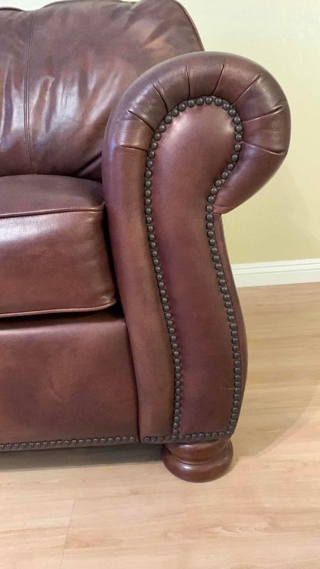 Photo 1 of THOMASVILLE BENJAMIN NAIL HEAD TRIM LEATHER SOFA 88” X 37” H 38” 