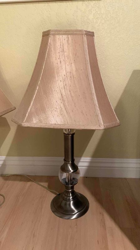Photo 1 of 2-GLASS AND METAL TABLE LAMPS 26”