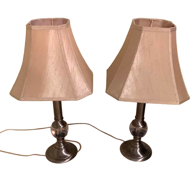 Photo 1 of 2-GLASS AND METAL TABLE LAMPS 26”