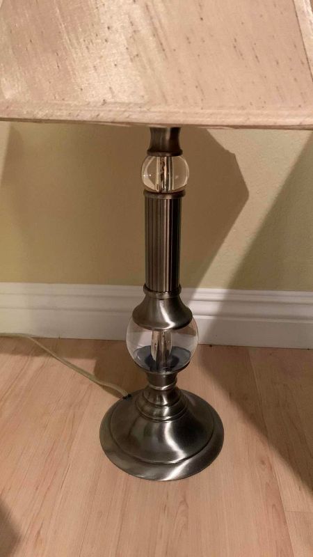 Photo 1 of 2-GLASS AND METAL TABLE LAMPS 26”