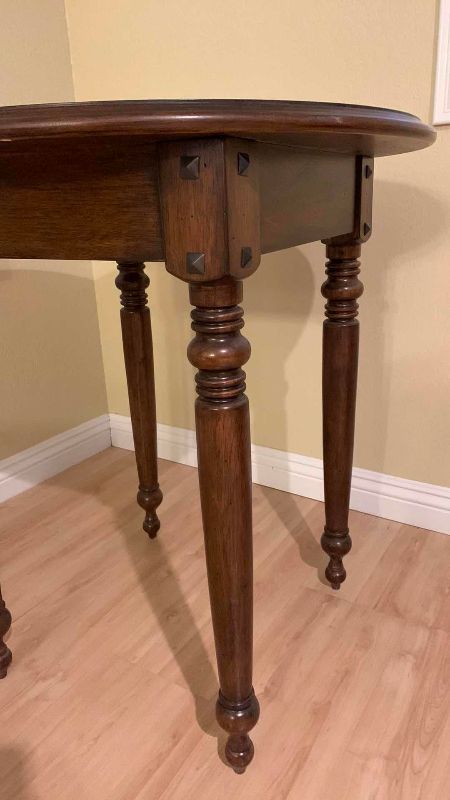 Photo 1 of INLAID WOODEN CIRCULAR SIDE TABLE 28” X 30”