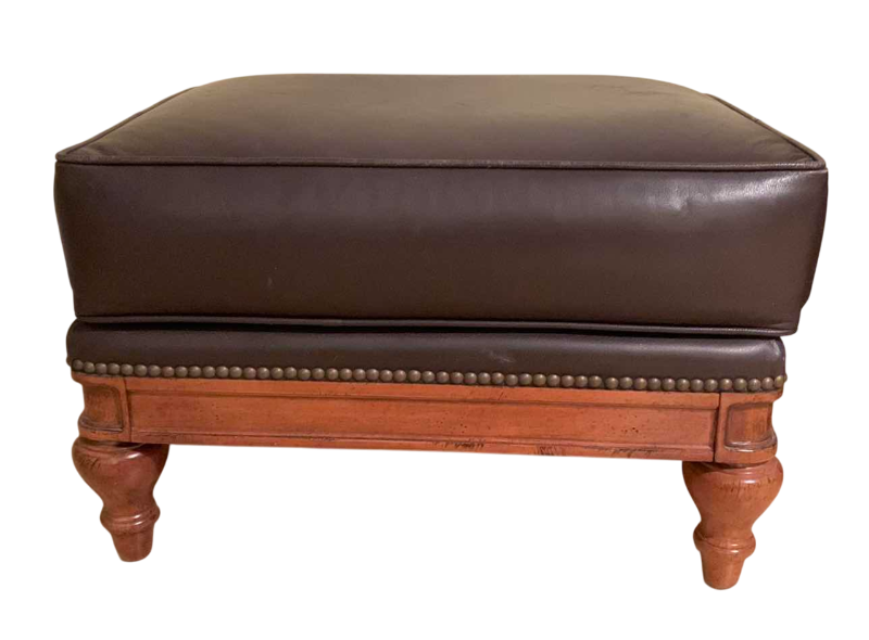 Photo 1 of THOMASVILLE NAIL HEAD TRIM LEATHER OTTOMAN 24” X 19” H 16”