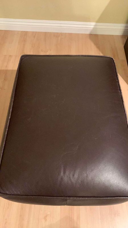 Photo 1 of THOMASVILLE NAIL HEAD TRIM LEATHER OTTOMAN 24” X 19” H 16”