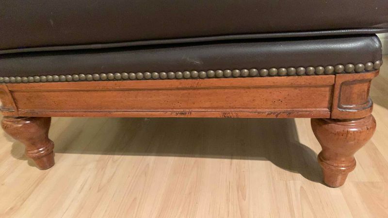 Photo 1 of THOMASVILLE NAIL HEAD TRIM LEATHER OTTOMAN 24” X 19” H 16”