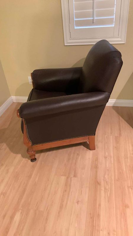 Photo 1 of THOMASVILLE NAIL HEAD TRIM LEATHER CLUB CHAIR 35” X 34” H 36”