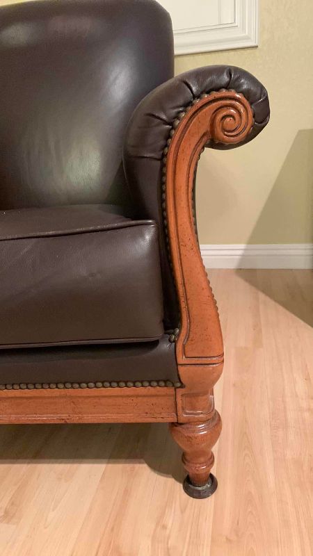 Photo 1 of THOMASVILLE NAIL HEAD TRIM LEATHER CLUB CHAIR 35” X 34” H 36”