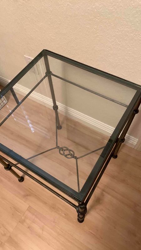 Photo 1 of METAL AND GLASS TABLE 16” X 16” H 24”