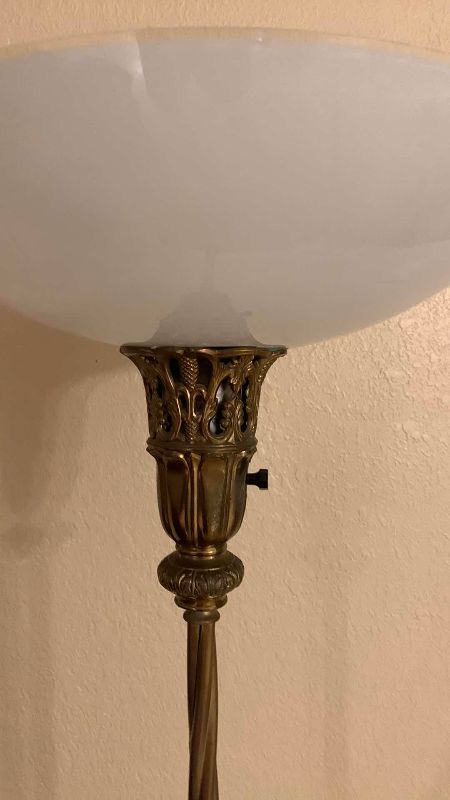 Photo 1 of VINTAGE METAL AND MARBLE STONE BASE TORCHIERE FLOOR LAMP 65”