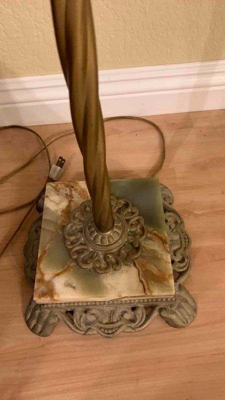Photo 1 of VINTAGE METAL AND MARBLE STONE BASE TORCHIERE FLOOR LAMP 65”