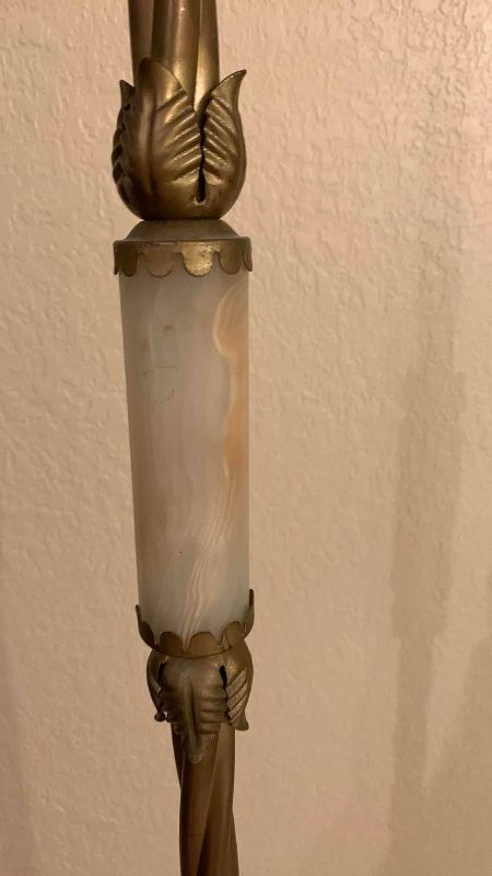 Photo 1 of VINTAGE METAL AND MARBLE STONE BASE TORCHIERE FLOOR LAMP 65”