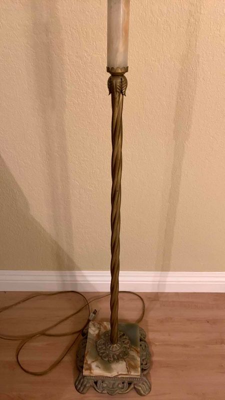 Photo 1 of VINTAGE METAL AND MARBLE STONE BASE TORCHIERE FLOOR LAMP 65”