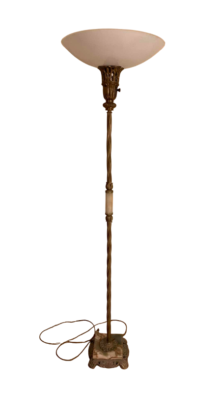 Photo 1 of VINTAGE METAL AND MARBLE STONE BASE TORCHIERE FLOOR LAMP 65”