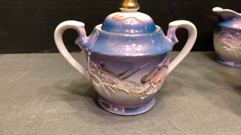 Photo 1 of VINTAGE JAPANESE DRAGON WARE MORIAGE LUSTER DEMITASSE 15 PIECES