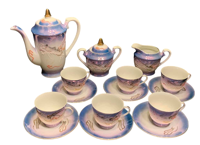 Photo 1 of VINTAGE JAPANESE DRAGON WARE MORIAGE LUSTER DEMITASSE 15 PIECES