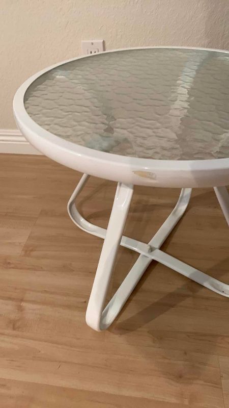 Photo 1 of METAL AND RIPPLED GLASS ROUND TABLE 20” X 18”
