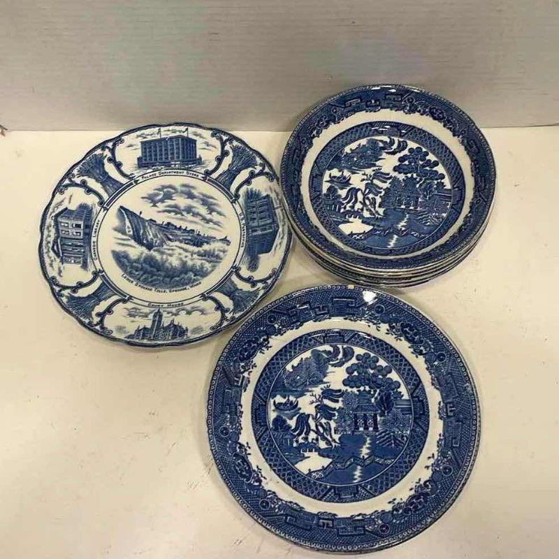 Photo 1 of 13-BLUE WILLOW WEDGWOOD CHINOISERIE ASIAN INSPIRED PLATES AND BOWLS