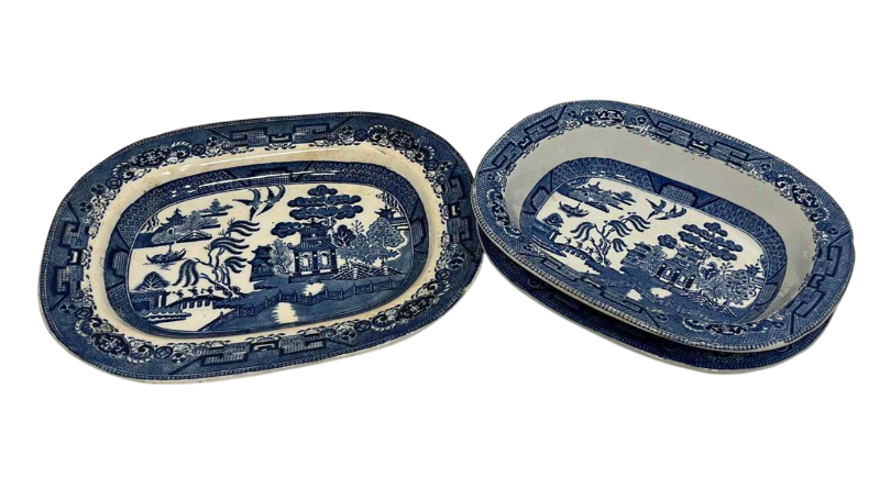 Photo 1 of BLUE WILLOW WEDGWOOD CHINOISERIE ASIAN INSPIRED PLATTERS